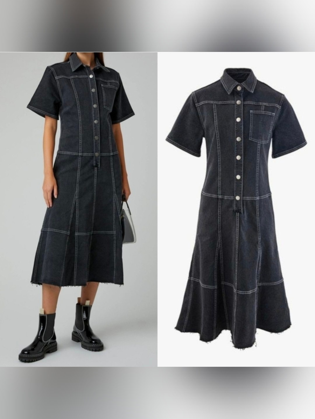 Proenza Schouler Black Short Sleeve Collared Denim Dress